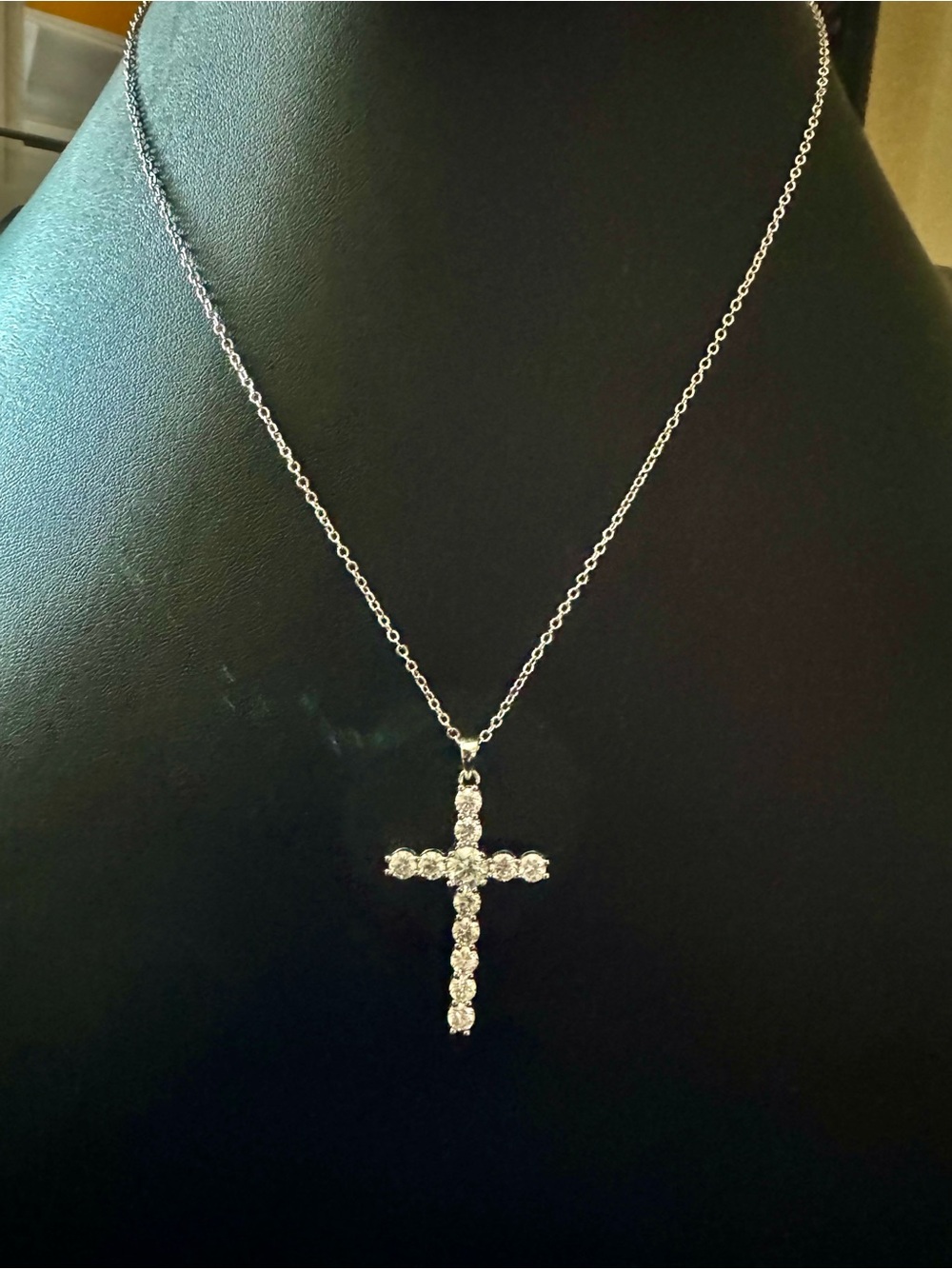 Silver Moissanite Cross Pendant Necklace - Women's Jewelry